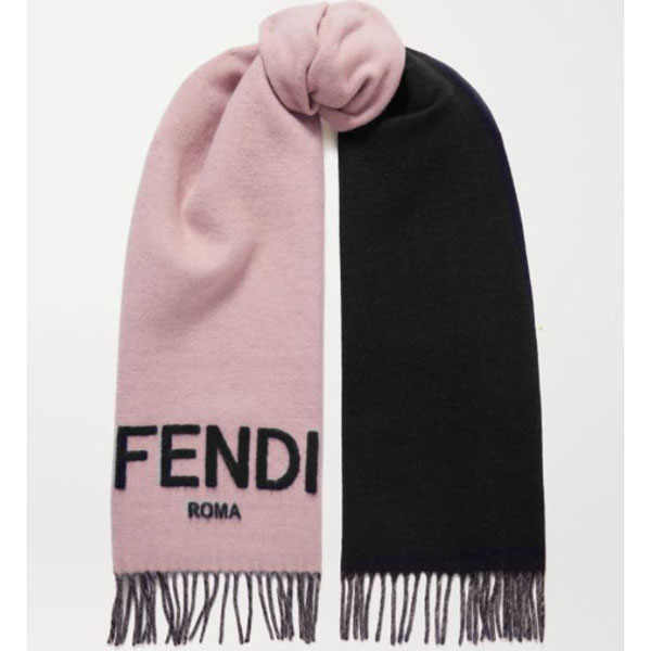 ★フェンディ★Fringed two-tone intarsia cashmere scarf